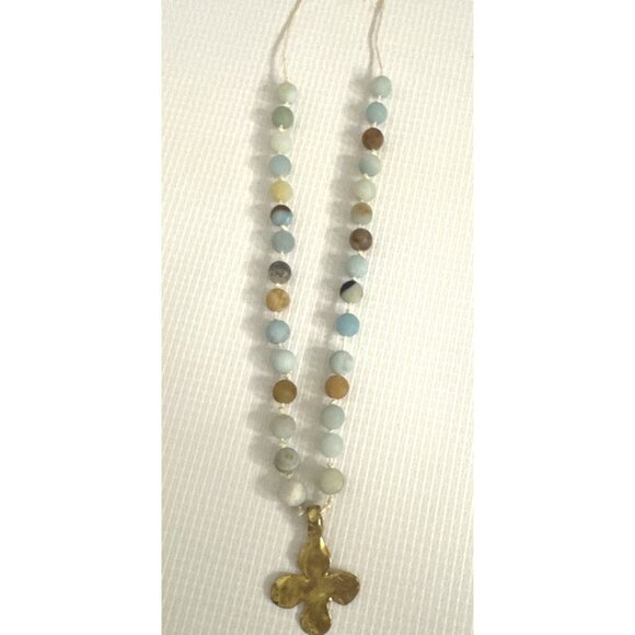 Corded & Knotted Beaded Necklace With Goldtone Cross Pendant - Picture 5 of 5